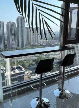 简约脚实木亚克力台PFS55158桌悬休闲高窄桌透明浮吧靠墙阳台吧台