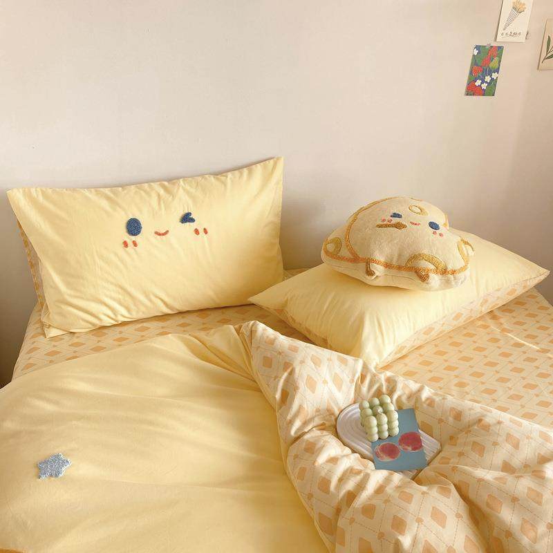 水洗棉纯棉床上四件套全棉儿童床舍品被学HHY件生宿套床单人三套
