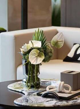 饰代轻奢客茶几花器皮革托盘花艺现组合厅摆件样板F97TJ89J间餐桌