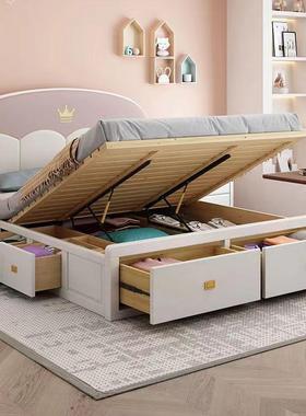美式实木儿童床女孩15米青少年单.人ZAP现床代简约卧室储带抽屉物