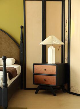 古实木LFE床头柜法式色美式卧室复小户型几设计棕黑色置物柜边收