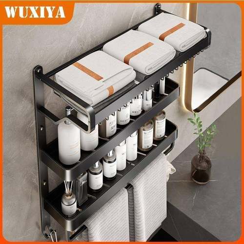 浴LLH巾架毛巾架卫生间置物架一体免孔太铝空洗手间浴厕室所壁挂