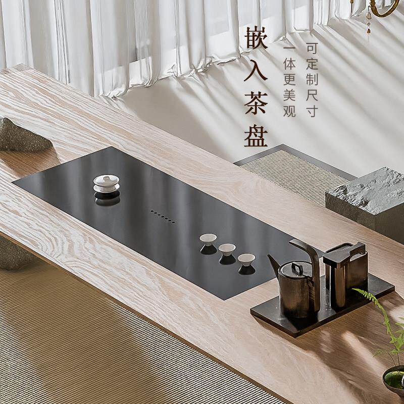 嵌入式乌金石茶盘 北欧风格茶桌茶具 轻奢造型支持客制化 泉州手