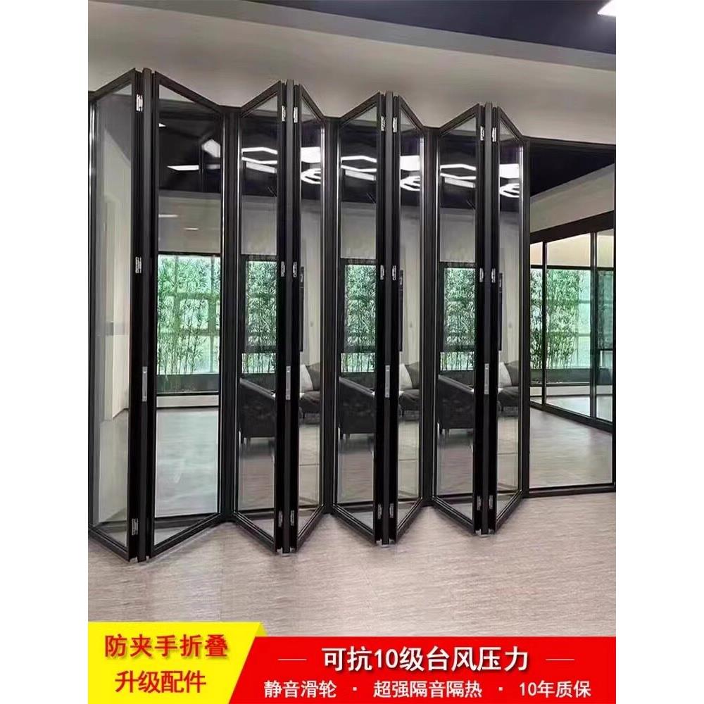 折叠门隔断门重型洗车房商铺门店移门阳台隔音铝合金玻璃推拉门