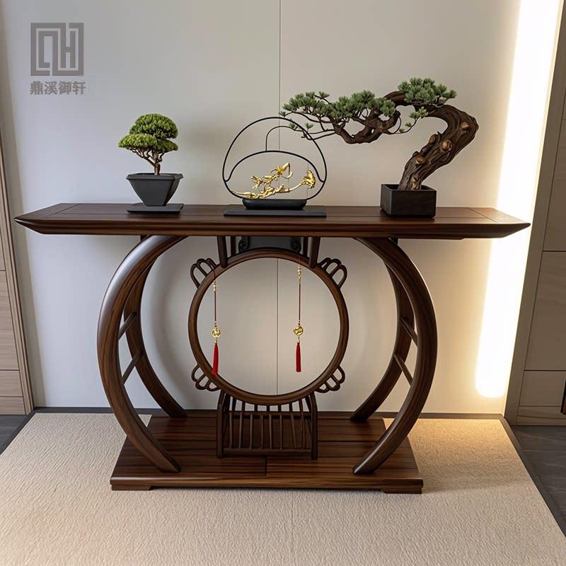 新中式玄关桌财神爷佛龛供桌神台香案台家用乌金木实木置物架隔断图片