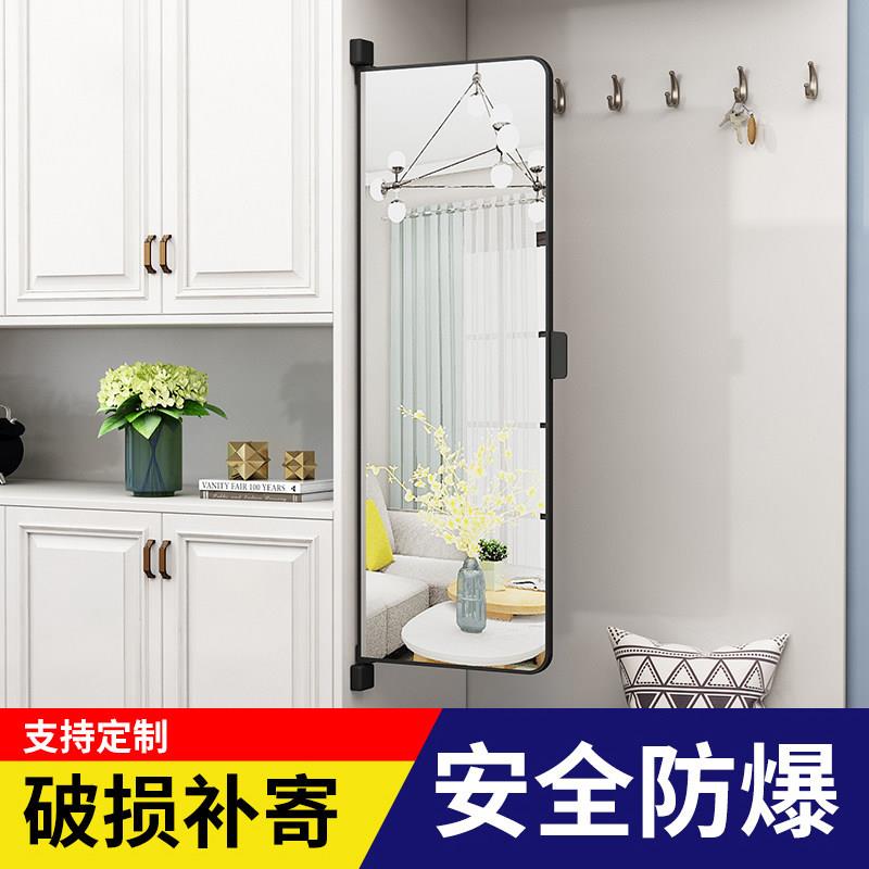 衣柜镜子内置隐形平开门全身推拉旋转试衣镜对开门内装折叠穿衣镜