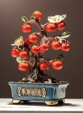 创意时尚摆件盆栽柿子树 家用桌面装饰品摆件电视柜玄关家居用品