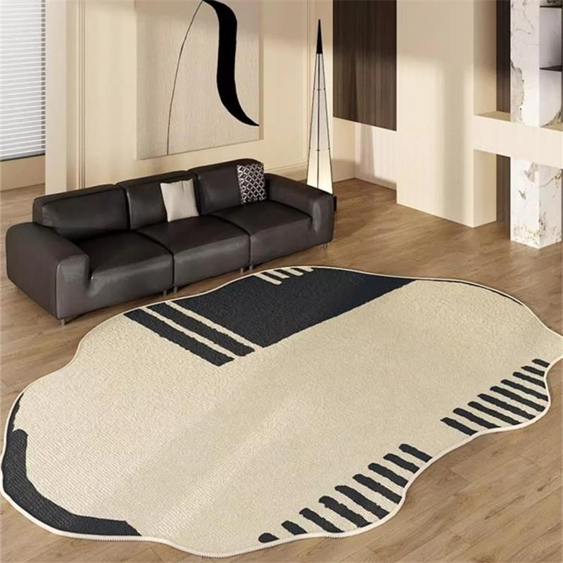 法式客厅地毯异形不规则简约沙发茶几毯子黑色卧室床边毯免洗地垫