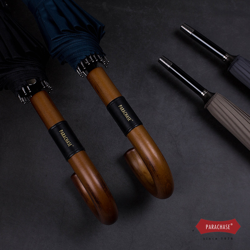 长柄伞16骨复古防风暴雨超大双人结实加大镶皮直杆男女士自动雨伞