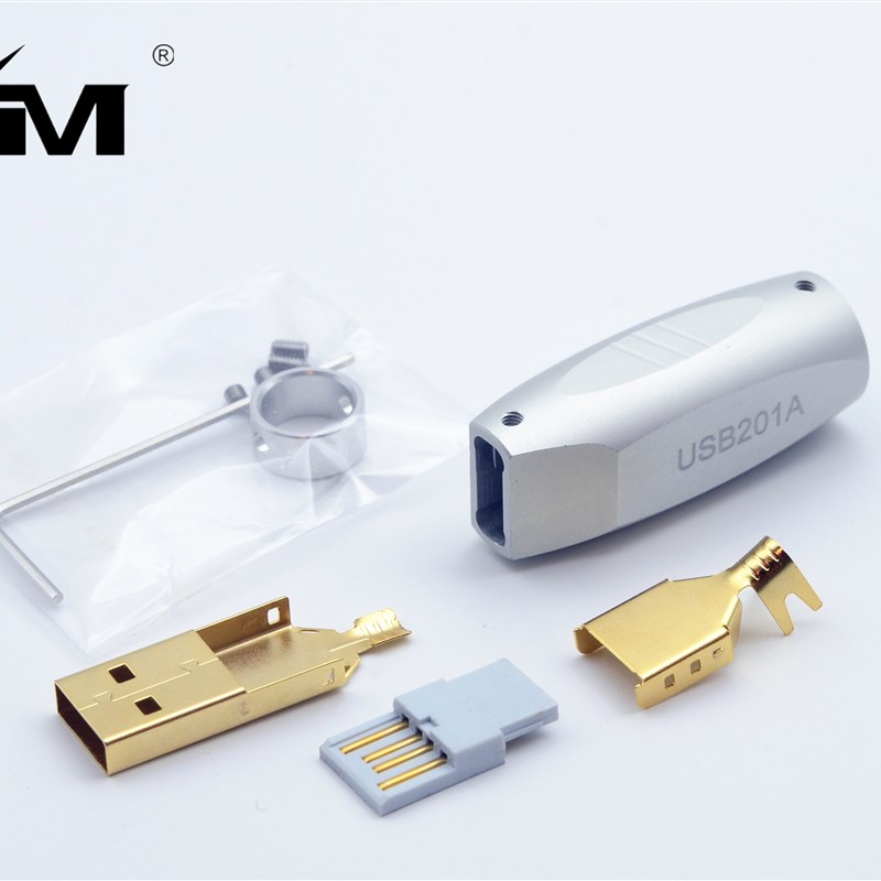 CM udio 发烧级镀金USB数据线DIY 扁口方口插头B型连接头