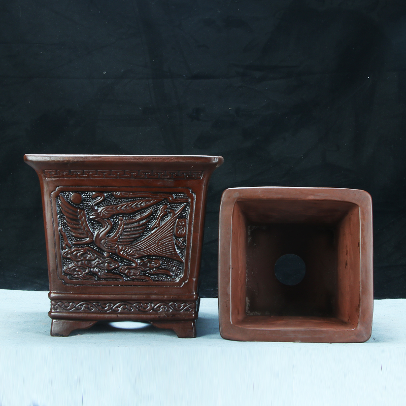 紫砂花盆特大四方浮雕梅花老桩大口径榕树绿植盆栽陶瓷兰花盆景盆