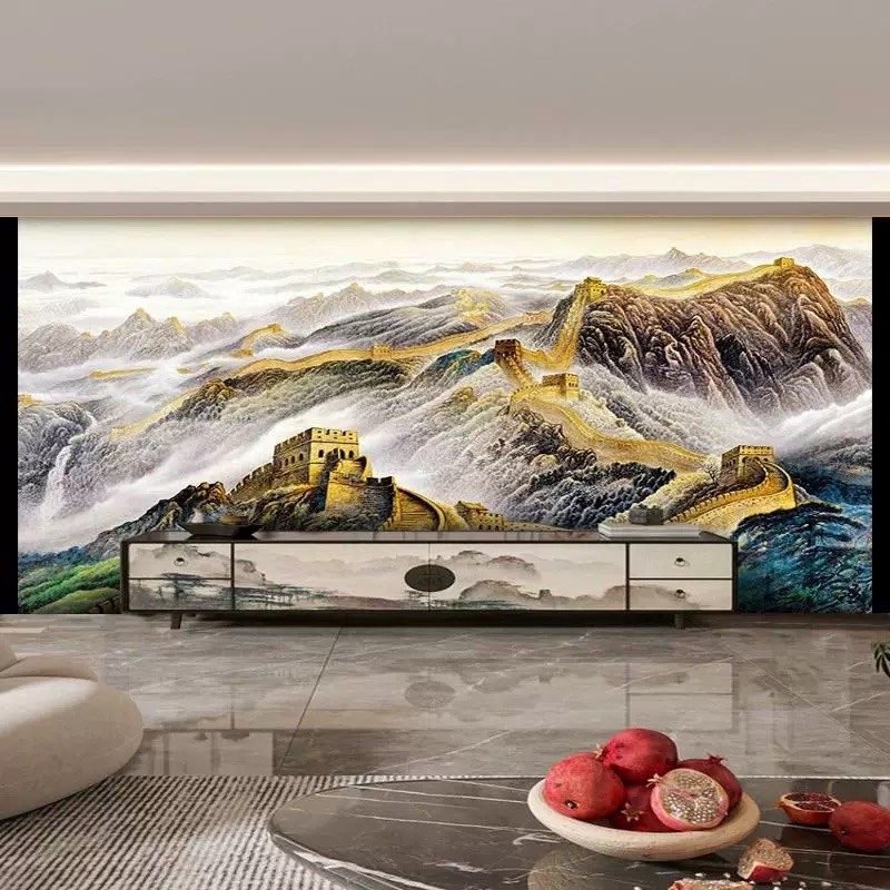 2024新款墙纸定制3d立体大气中式山水电视背景墙壁纸客厅卧室壁画
