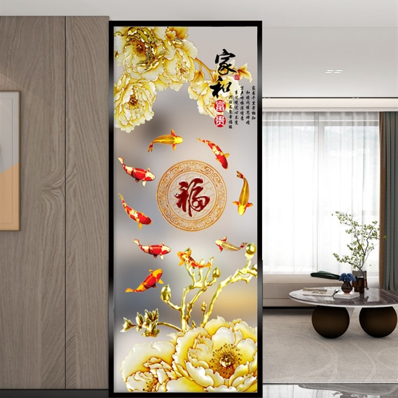 中式艺术玻璃屏风简约现代玄关隔断客厅进门遮挡定制入户干湿半墙