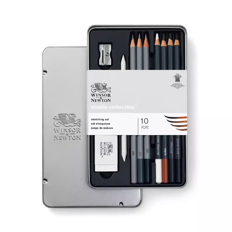 温莎牛顿素描铅笔套装彩色石墨碳笔绘画水彩铅笔专业学生专用炭笔
