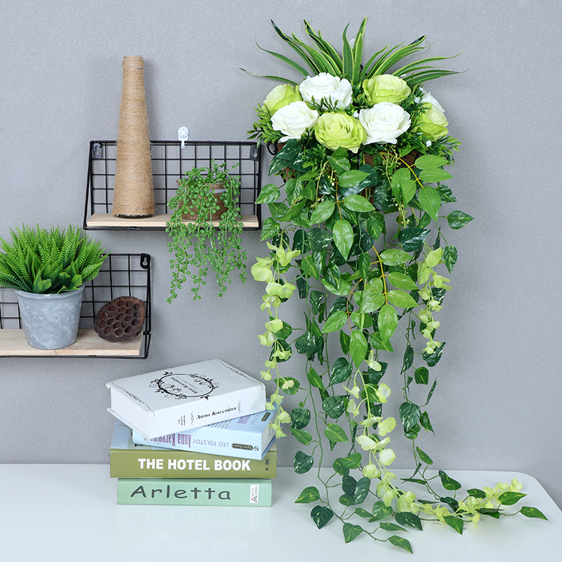 仿真花装客厅挂壁花篮壁挂吊篮假花玫瑰花植物墙壁阳台装饰花艺