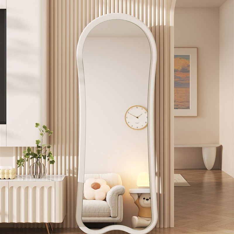奶油风全身镜落地镜家用女生卧室异形穿衣镜壁挂式高级感试衣镜子