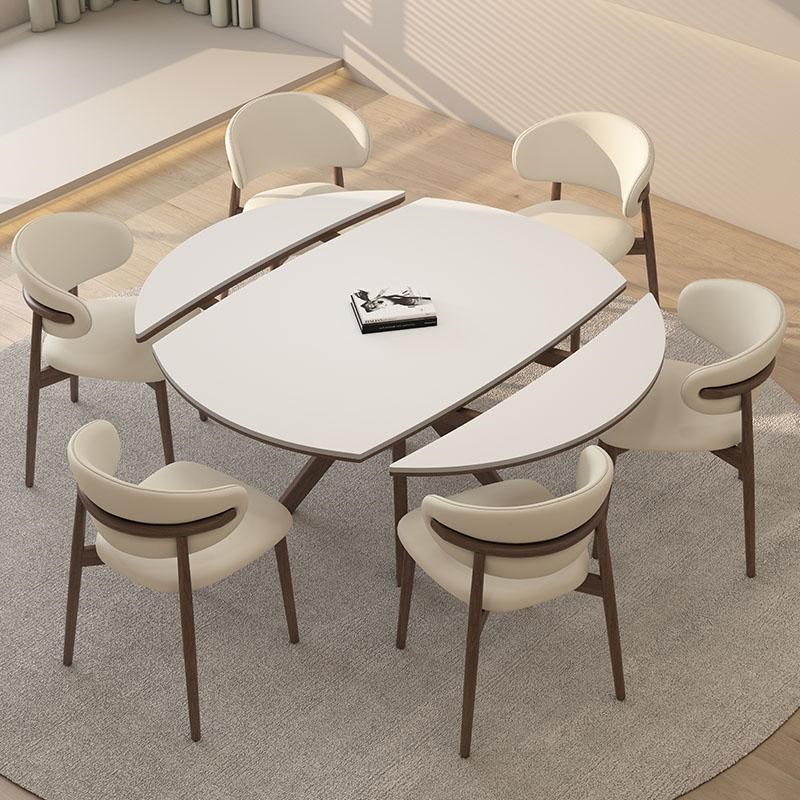 可伸缩实木岩板餐桌德利丰家用小户型奶油中古风高级感全托饭桌子