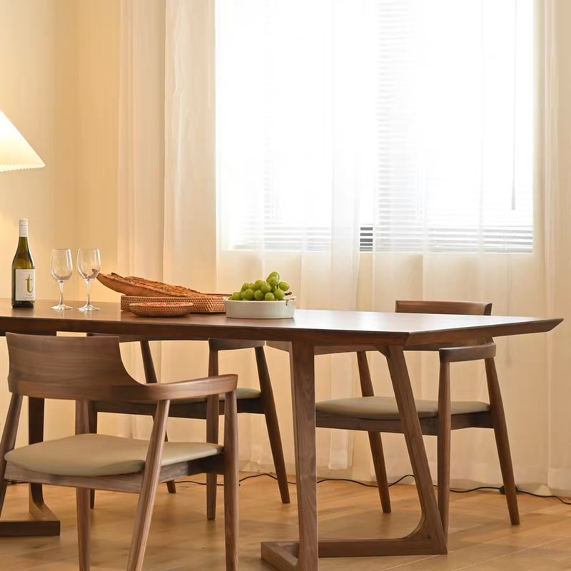 现代简约全实木北美黑胡桃木餐桌客厅饭桌大板桌长方形书桌茶桌