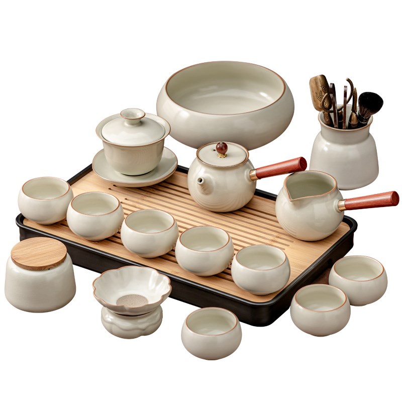 家用功夫茶具组20新款喝茶汝窑泡茶专用茶具陶瓷盖碗茶壶茶杯