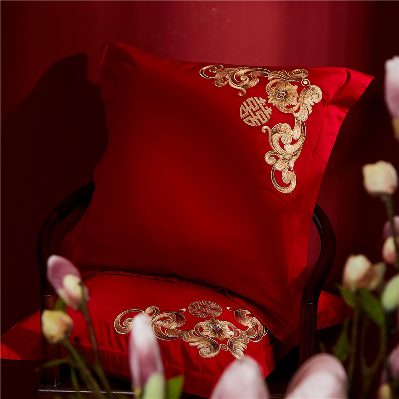 大红靠垫枕结婚刺绣抱枕六件配件婚庆0*0大抱枕0*0