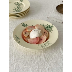 法式复古中古风花卉小鸟餐盘蛋糕甜品盘子深盘汤盘家用圆形平盘