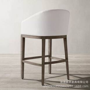 法式乡村复古实木RH餐椅美式设计橡木现代简约亚麻软包成人吧椅