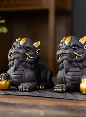 紫砂茶宠招貔貅PGF公母一对摆件可养工茶玩茶桌台茶装财饰茶具配