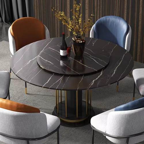 大DT22#理餐桌带转盘圆石桌现代简家用吃约桌子意式简约饭桌圆形