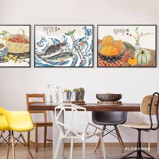 新中式餐厅装饰画饭厅背景餐桌农家乐客栈墙面饭店中国风横幅墙画