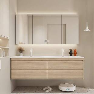 可丽耐一体盆浴室柜组合岩板卫生间洗漱台洗手池洗脸盆柜双盆