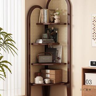 转角置物架645角实木落墙边角收纳餐柜客厅三角柜子厅拐书架储地