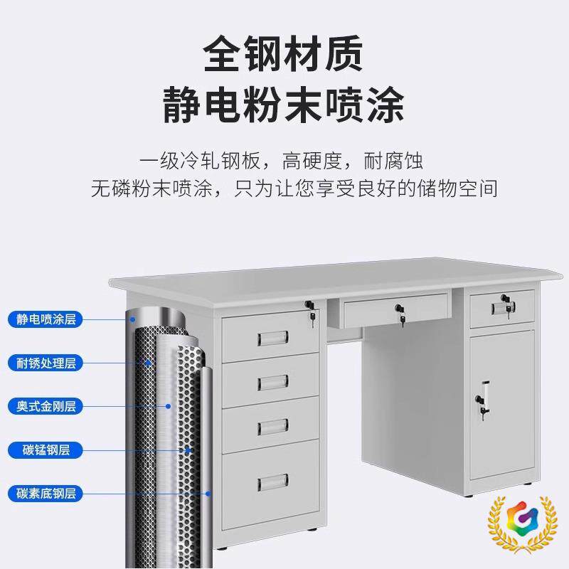 ?钢制办公桌简约现代电脑桌铁皮写字台带抽屉带锁加厚员工作桌子