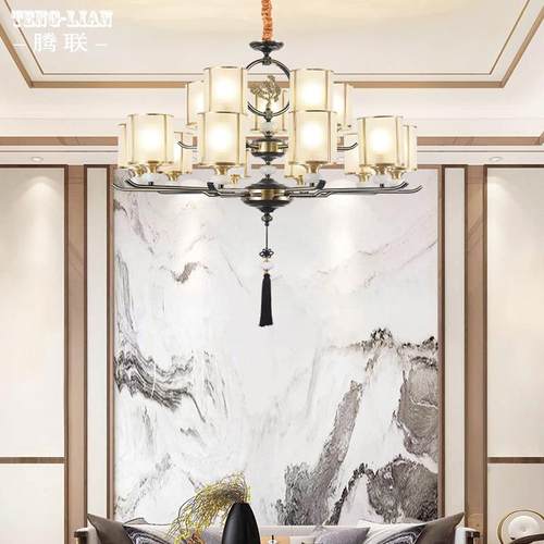 新款中式8026-8简客厅吊约灯现餐代别墅厅厅茶室全铜灯复式楼大气