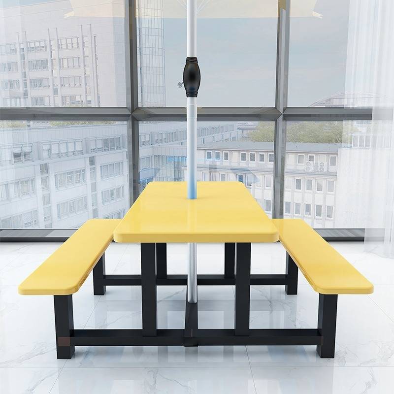 户外快餐桌防水防晒桌可插伞餐桌椅简约现代四人员工食堂餐饮家具