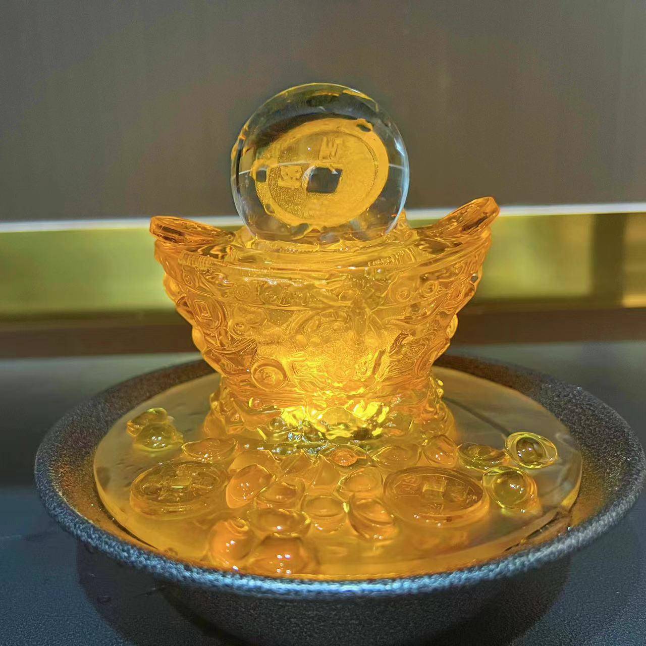 财宝滚滚送聚礼FVG流水摆件招财进元宝创意摆件宝盆源流水摆件新