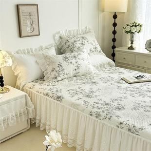 全棉夹床棉加厚床裙纯蕾丝花边床罩1棉.51m.8米田园风防滑床B2507