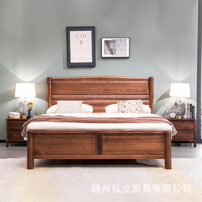 胡全床实木新中式双人床简12约黑桃木卧室榫卯结构1.米1.5家具婚8图片