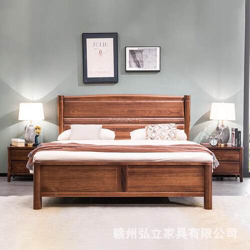 胡全床实木新中式双人床简12约黑桃木卧室榫卯结构1.米1.5家具婚8