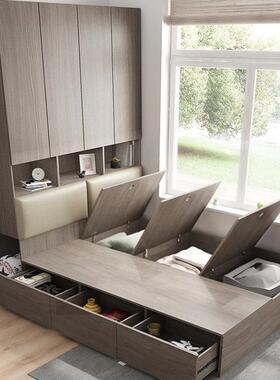 轻奢实木床榻榻米床人柜一体高储物床1.米衣2柜现代简约GSU1箱.5