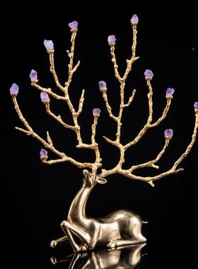 现代轻装奢紫水晶工艺品摆件家居电饰品客厅视柜铜福开业送120640