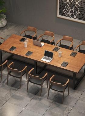 子实木会议长桌简约现32300大型十人办公桌椅组合长条桌桌工代作