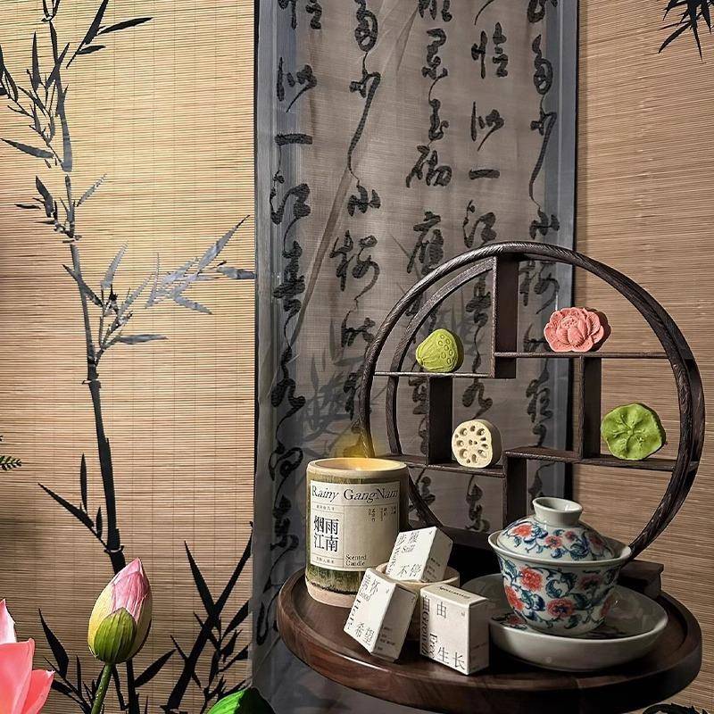 屏宋代美学新中式风竹子茶室竹隔断编客厅围挡国风竹影折叠985实