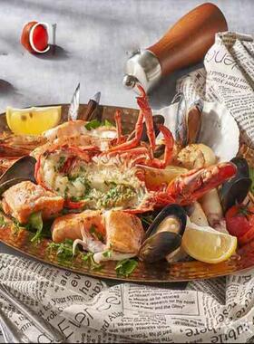 创意西红锤印时尚椭网芝龙虾圆形餐具不锈JOJ钢金盘子士玫瑰鱼盘