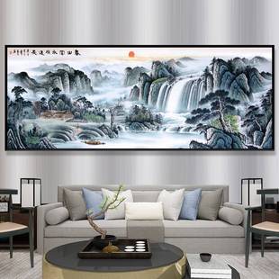 春山富水长流十字绣2024新款线绣客厅流水生财山水画大幅满绣风景