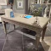 美式 电脑办桌公 乡村建筑复兴214桌书实木雕花复古做旧写桌字欧式