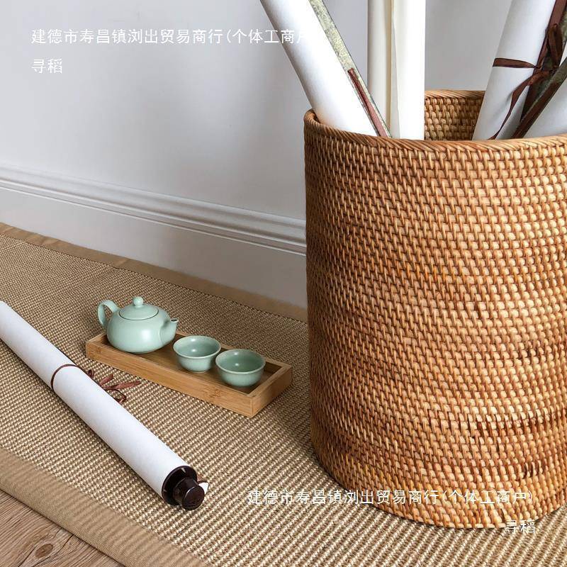 越南藤编手工竹篓画篓纳中th%hh$*&式书房收筐放卷纸轴画卷桶书筒