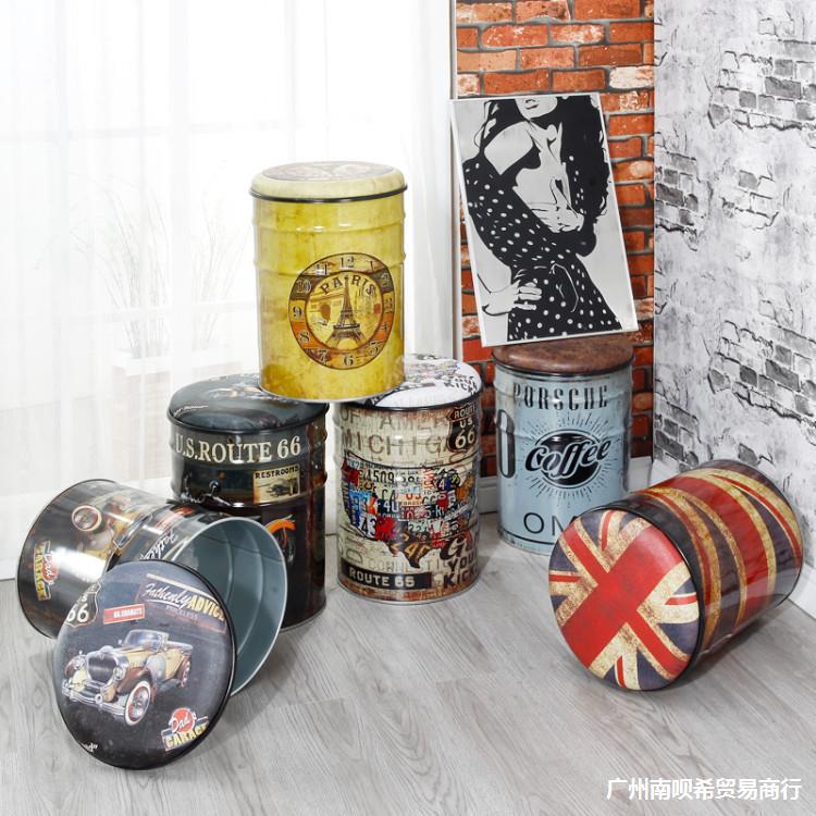 复古储物凳凳凳收纳凳油桶酒吧家用凳子矮凳商用油漆桶工业风铁桶