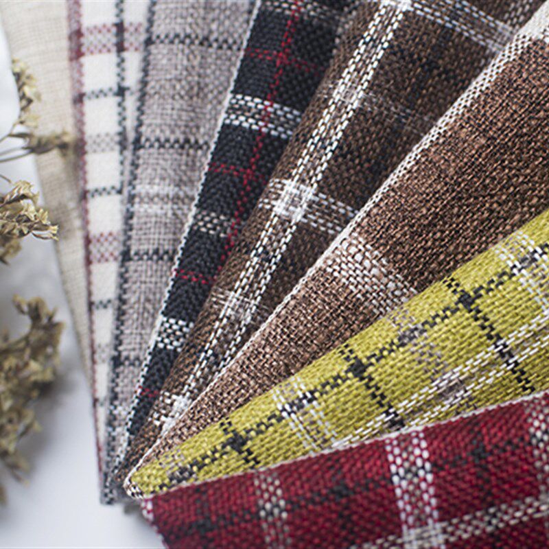 加厚高档粗亚麻沙发布料条纹格子老粗布面料沙发垫桌布抱枕车套布
