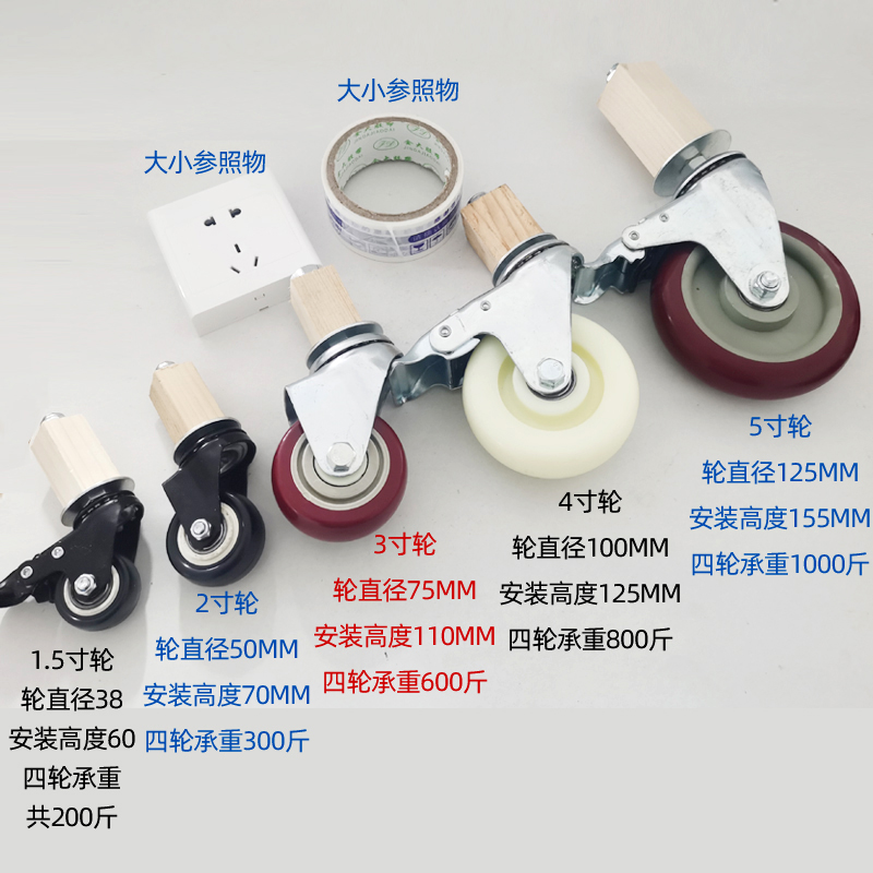 纹衡方管用万向轮PU包胶操作台轮尼龙耐磨货架轮子插入式方管脚轮