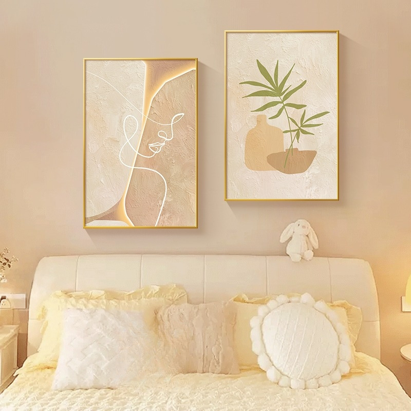 卧室画床头原木奶油风装饰画抽象人物酒店民宿壁画艺术画主卧挂画